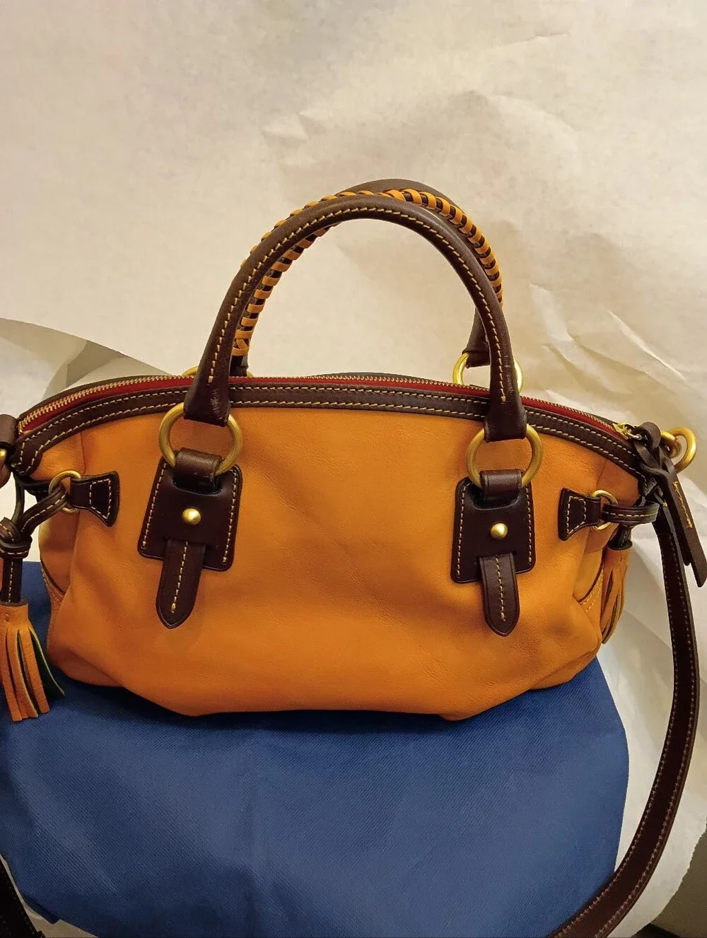 Dooney & Bourke Florentine Leather Satchel with Tassel - Picture 14 of 15